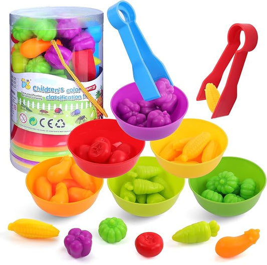 USATDD Counting Vegetables Color Sorting Matching Games with Bowls Preschool Learning Activities Sensory Toys Montessori Toys Easter Basket Stuffers Gifts for Toddlers Kids Boys Girls Aged 3-5