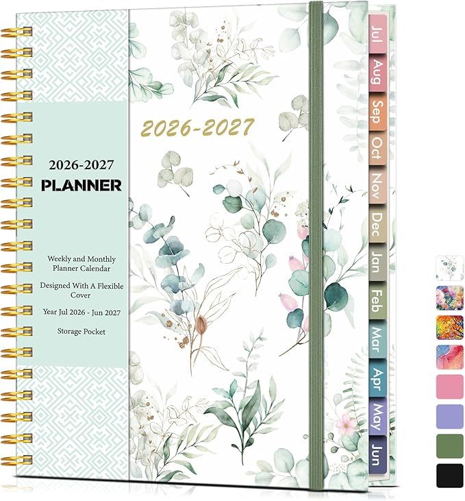 Academic Planner 2026-2027, Weekly and Monthly Calendar Planner from July 2026 - June 2027, 8.5" x 11" A4 Large Daily Agenda Book with Tabs, Flexible Cover, College School Organizer for Student Teacher, Aesthetic Leaf