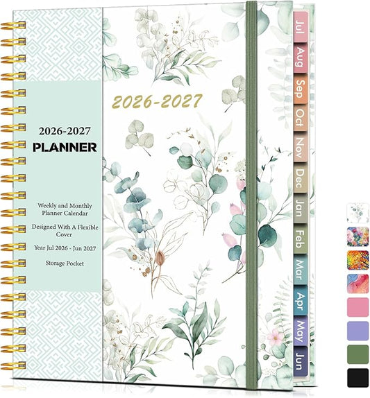 Academic Planner 2026-2027, Weekly and Monthly Calendar Planner from July 2026 - June 2027, 8.5" x 11" A4 Large Daily Agenda Book with Tabs, Flexible Cover, College School Organizer for Student Teacher, Aesthetic Leaf