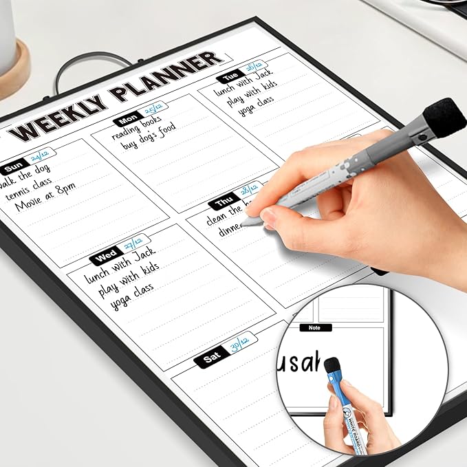 Weekly Planner Dry Erase Calendar for Wall Hanging, 16"x12" Aluminum Frame Whiteboard Calendar with Handle, Portable White Board as Office to Do List, Meal Planner for Home Kitchen