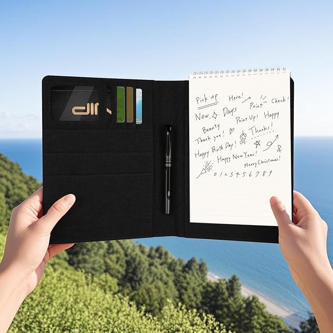 Journal Cover for Rocketbook Flip | 6"x9" Steno Pad Holder & Top Spiral Notebook Cover | Waterproof Folio with Pen Loop & File Pocket for A5, Executive Size Notebooks (Black)