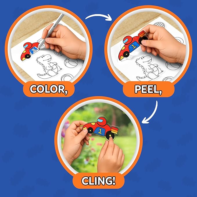 Skillmatics Cling Art – Color Clingz, 50+ Reusable Static Stickers, Mess-Free Fun for Kids, DIY Craft Kits & Supplies, Travel Toys, Creative Gifts for Boys and Girls Ages 3, 4, 5, 6, 7