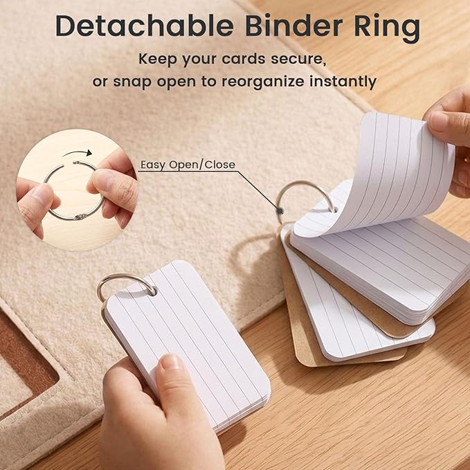 Koogel 300PCS Small Index Cards with Ring, 2.2 x 3.5 Inch, Lined Heavy Ruled Flash Cards for Studying, Portable Notecards for School Classroom Office Recipe Note Taking and To Do List Supplies, White