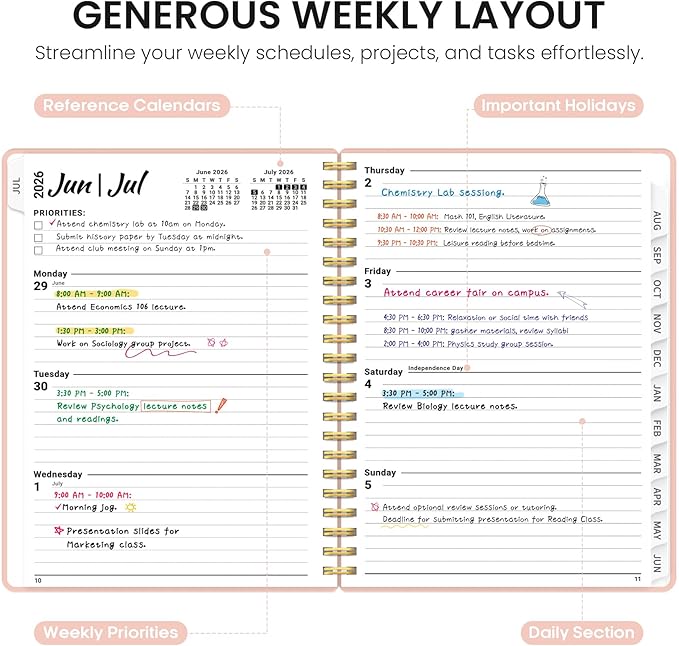Planner 2026-2027, 8.5" x 11" Weekly and Monthly Academic Year Planner Calendar, July 2026 - June 2027, Hardcover Large School Planning Agenda With Tabs, Perfect for School & Office Supplies, A4, Pink