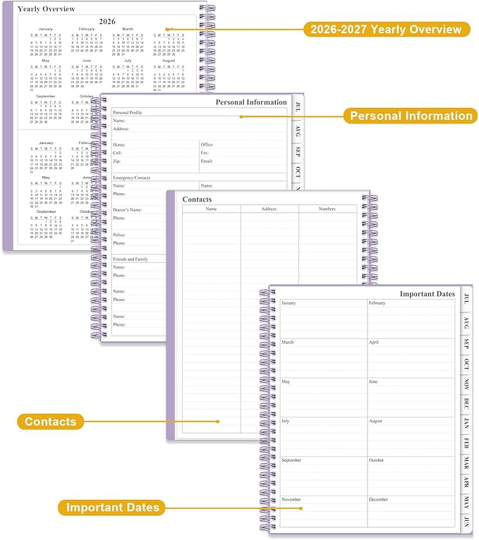Planner 2026-2027 - Academic Planner from July 2026 to June 2027, Weekly & Monthly Planners Spiral Bound with 12-Month Tabs, Inner Pocket, 8.5" x 11", Purple