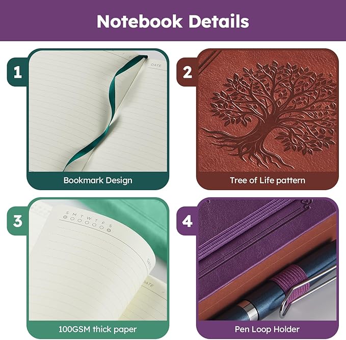 A5 Journaling Notebook, Hardcover Lined journal for Women Men writing, Note Taking, Personal Diary, 320 Pages 100GSM Thick Paper, Leather Cover Note book for School Office Supplies, 5.7'' X 8.4''