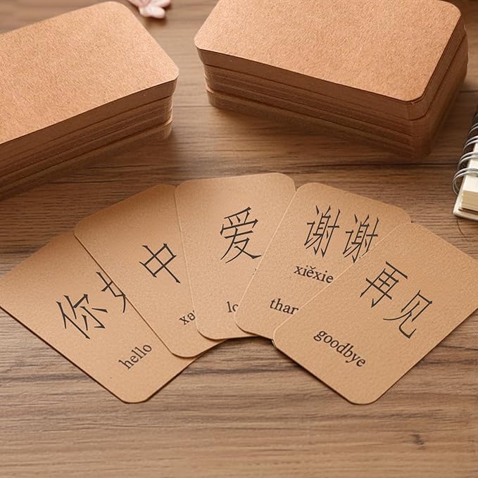 200 Pcs Blank Kraft Paper Round Corner Flash Card, Small Index Cards, DIY Hard Card Stock for Memo Notes, Word Learning, Word Message Gift Flash Paper, 3.5” X 2.1” (Kraft Paper)