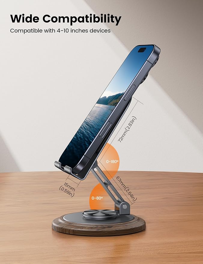 Lamicall Grey Phone Holder, Desk Accessories for Men - Gifts for Fathers Day for Teens, Boys, Girls, Adults & Men Simulated Wood Grain Cell Phone Holder, Office Decor, 4-10” Phones, iPad mini