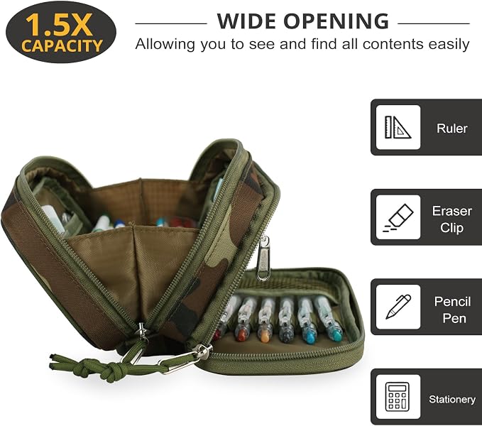 Tactical Pencil Case for Boy,Wide open Pen Pouch Bag with Handle for School | Marker Organizer Case Pen Box, Tool Bag Desk Organizer for School College Office Organizers for Kids Men Women Adult Teens