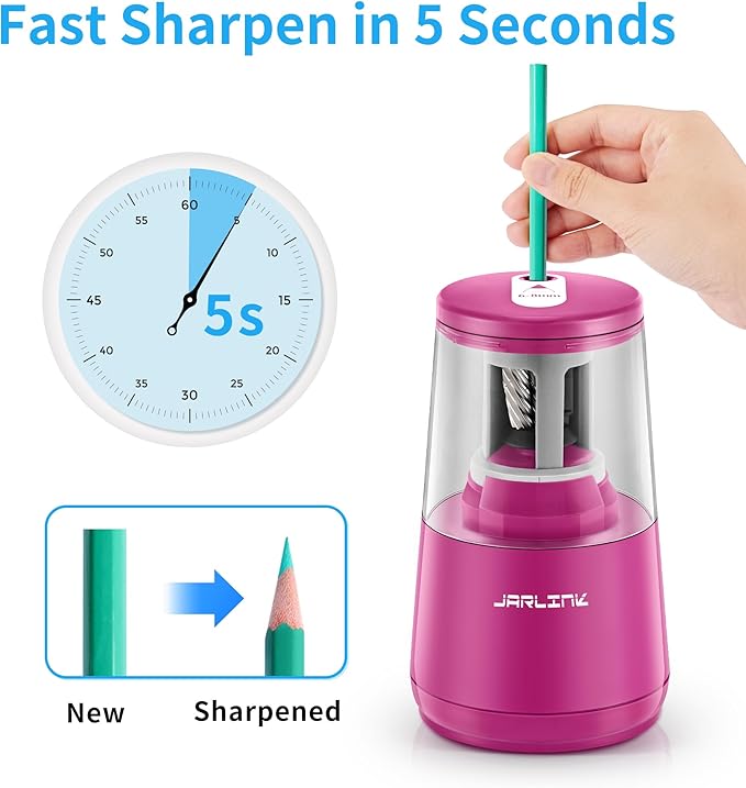 JARLINK 2 Pack Electric Pencil Sharpener, Heavy-Duty Helical Blade to Fast Sharpen, Auto Stop for No.2/Colored Pencils(6-8mm), USB/Battery Operated in School Classroom/Office/Home