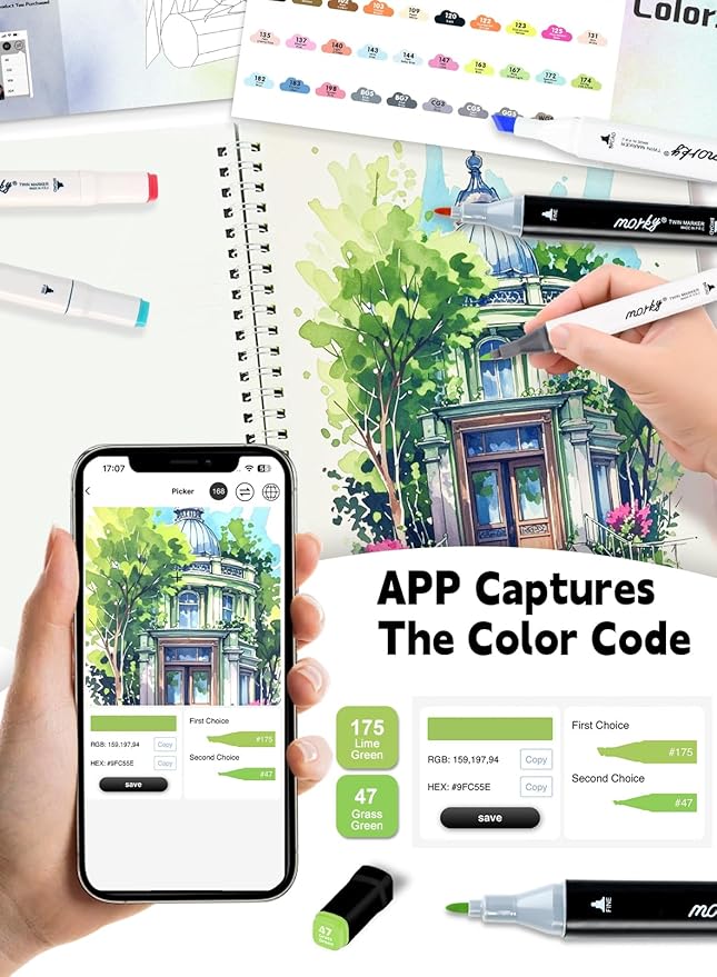 Brled 204 Colors Alcohol Markers with Free App, Chisel & Fine Tip Alcohol-Based Marker Set for Adults, Dual Tip Artist Markers for Drawing, Coloring Illustration, Painting and Great Gift Idea