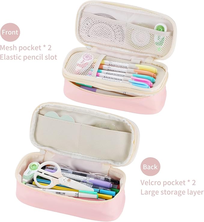 Dugio Large Pencil Case for Girls Kids Teens Big Zipper Pencil Pouch Pink | Organizer Pencil Bag Aesthetic Cute Pen Pencil Box Back to School Supplies, Large Capacity Design, Durable Metal Zipper
