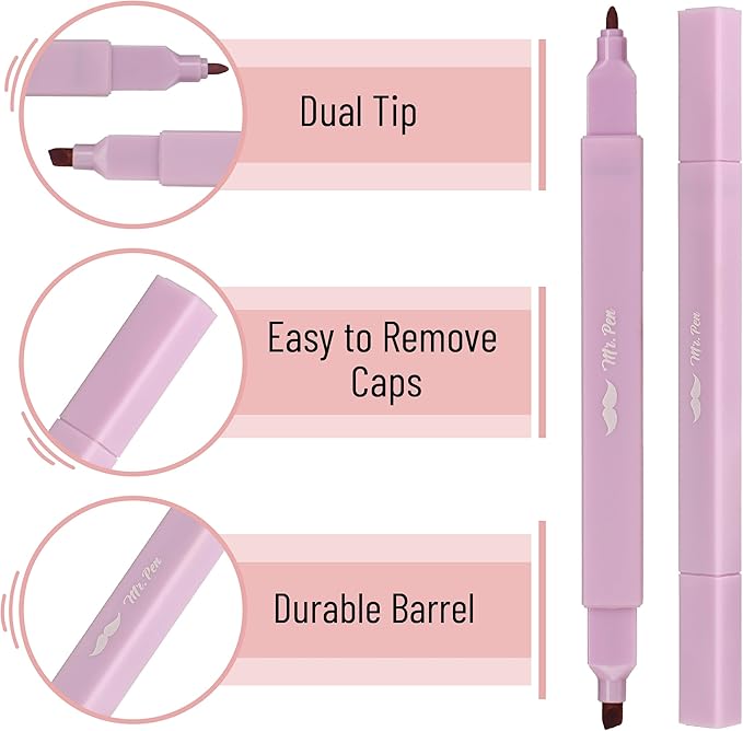 Mr. Pen- Dual Tip Aesthetic Highlighters, 12 pcs, Chisel & Fine Tip, Cute Highlighters Assorted Colors for Journaling, Highlighting, Underlining, Fast Dry, Back to School Supplies