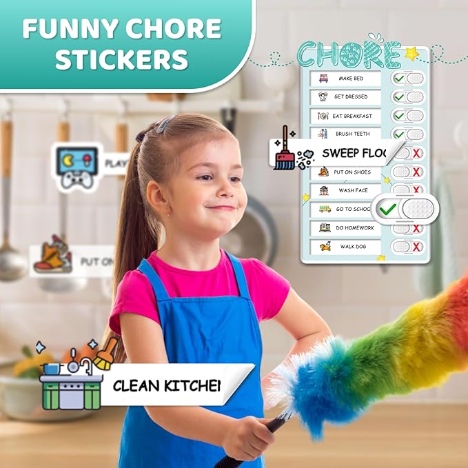 Dry Erase Kids Chore Chart for 2 Kids Pink and Blue - Magnetic Routine Chart with Slider Cute Design Stickers, Morning Bedtime Routine Chart for Toddlers Visual Schedule for Kid