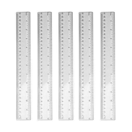 5 Pieces Transparent Clear Plastic Ruler, 12 inch (30cm) Ruler, Pack of 5, Clear Ruler, Plastic Ruler, Rulers for Kids, Measuring Tools, Ruler Set, Ruler inches and Centimeters (Clear)