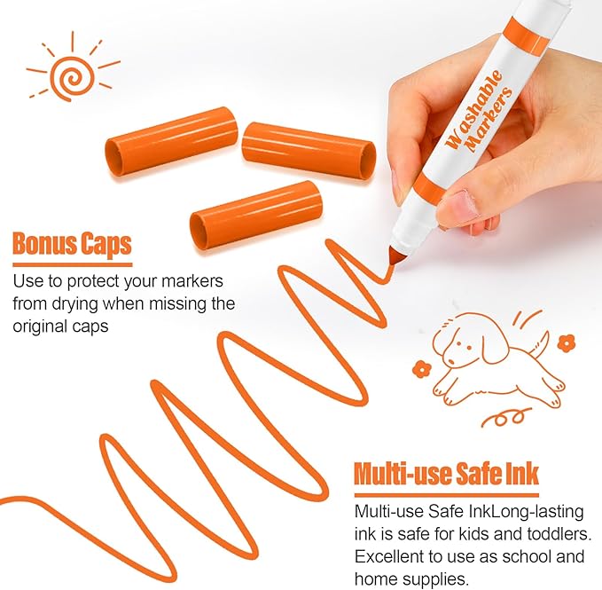36 Pcs Orange Washable Markers Bulk Coloring Broad Line Markers for Kids Conical Tip Drawing Pen for Christmas, School Supplies, Travel Art Baby Shower Gender Reveal Party Supplies, Ages 6+