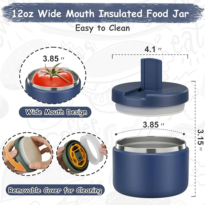 Pawtong 19oz Insulated Vacuum Food Jar with Buckle Lid Wide Mouth Soup Thermo for Hot Food Kids Leakproof Stainless Steel Lunch Container- Blue