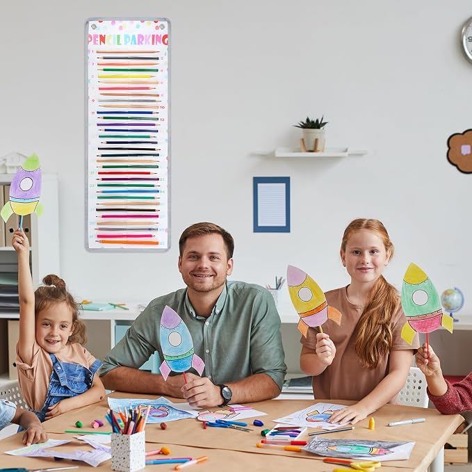 Sabary Pencil Parking Pocket for Classroom,Hanging Pencil Holder Wall Organization Numbered pencils Dispenser with Magnetic Strip Grommets for Back to School Student Essentials(Colorful Dots)