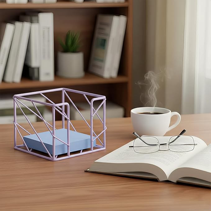 Desktop Organizer - Iron Sticky Memo Holder, Multi-Functional Stationery Holder & Desk Accessories for Office/Home/School (Purple)