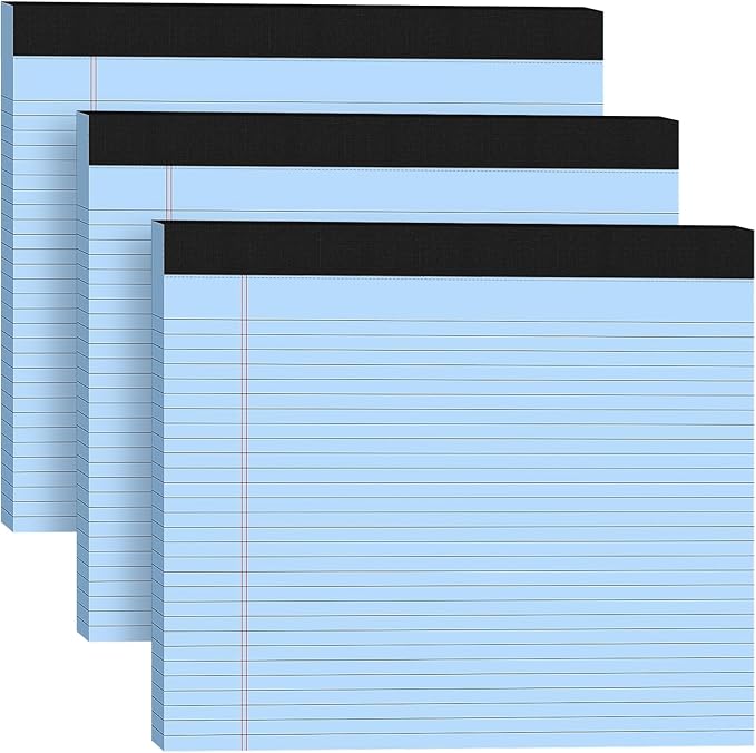 AILZFEI 3 Pack Wide Legal Pads 11" x 9.5" (Landscape Format) Blue College Ruled Note Pad Narrow Ruled 30 Sheets per Notepad Perforated Writing Paper with Thick Backboard Horizontal Pads of Paper