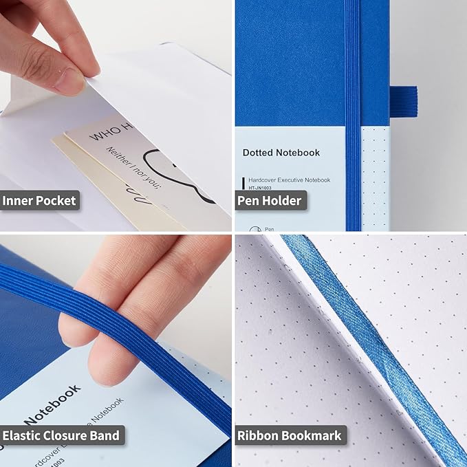 Heture Hardcover Dotted Notebooks, A5 Dotted Journal Notebook for Writing 160 Pages, 8.2 x 5.5 inch, Classic Dotted Notebooks for College/Work/Travel(Blue 3 Pack)