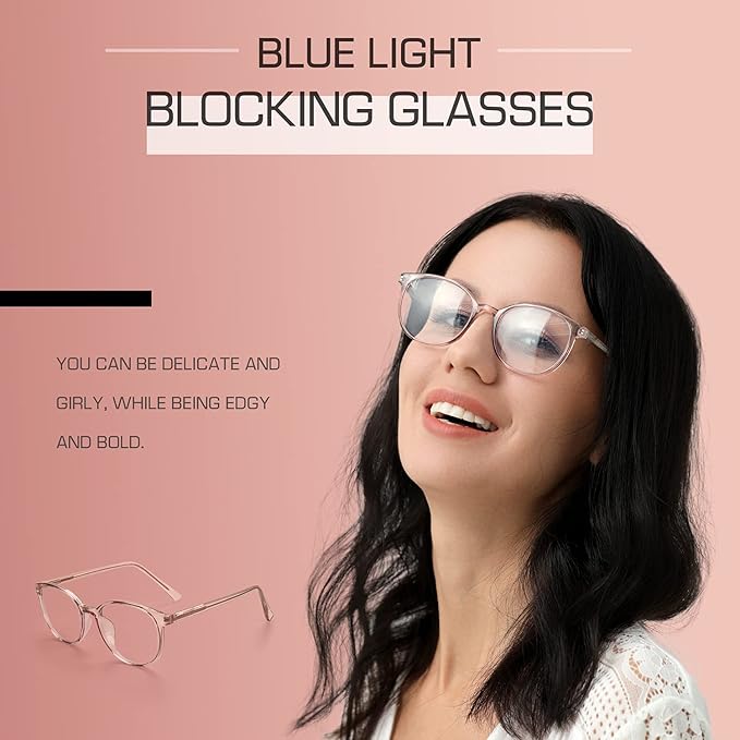 FONHCOO Stylish Blue Light Glasses Women Men Eyeglasses, TR90 Fashion Round Transparent Eye Glasses