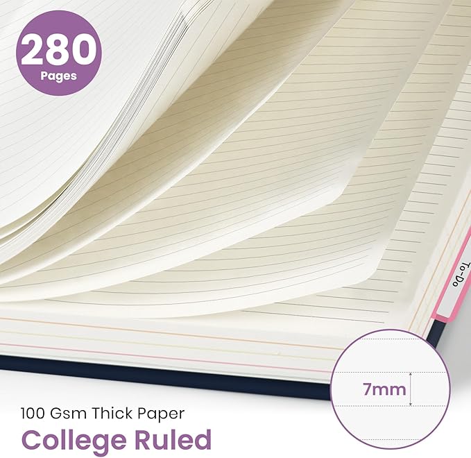 Large Spiral Notebook with Dividers & Tabs, 8.5" x 11" Hardcover 5 Subject Notebook for Work, 280 Pages, College Ruled, Cute Journal for Women, Perfect for Study & Office Note Taking, Radiant Pastures