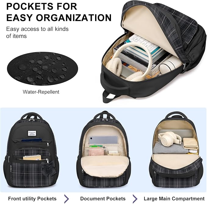 School Backpack for Teen Girls: Cute Bookbags Middle High School College Casual Back Pack 15.6 inch Laptop Backpacks Vintage Bags Women Travel Daypacks Mochilas Escolares Black