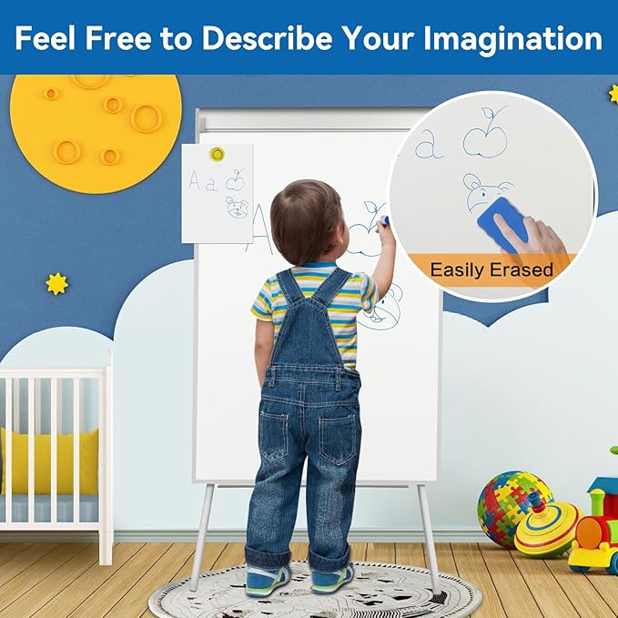 Portable White Board Dry Erase with Stands,Foldable Magnetic Standing Whiteboard Flip Chart Easel for School Office and Home(36x24 White)