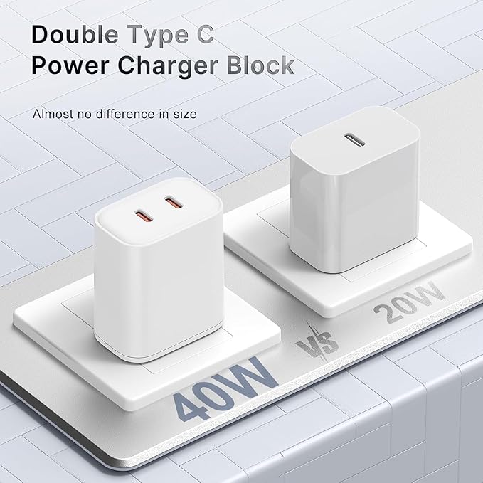 Susnwere 40W Dual USB C Charger Block, 2-Port 40W Fast USB-C Power Adapter Wall Charger Plug Type C Charging Block for Laptop Computer & Tablets/Phones iPhone 15/14/13/12/11/X, iPad