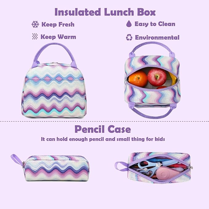 Kimwadalh School Backpack for Girls, Backpack with Lunch Box Pencil Case for Preschool Elementary High School Girls Boys
