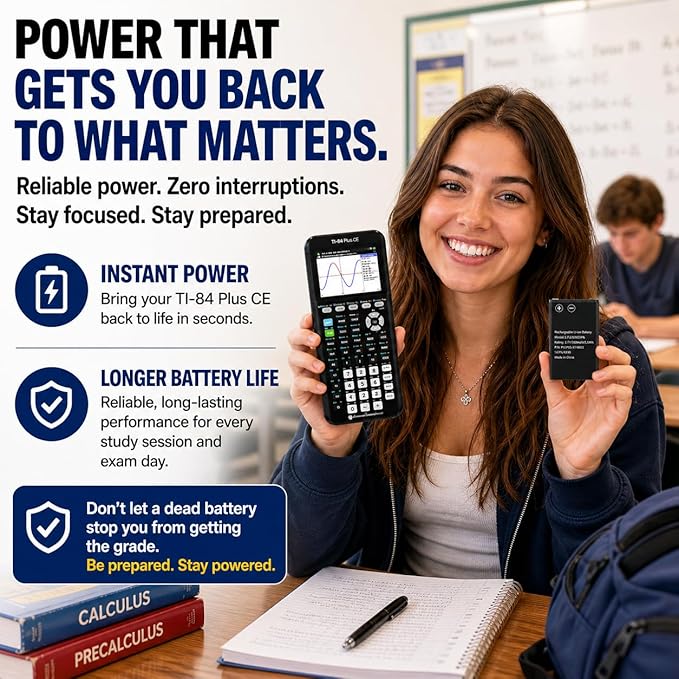 TI-84 Plus CE Battery Replacement Fit Texas Instruments TI-84 Plus CE C Graphing Calculator, TI NSpire CX/CX II/CX CAS, P11P35-11-N01 & 3.7L12005SPA Battery, Fix Dead Power Issue & Error Validating OS
