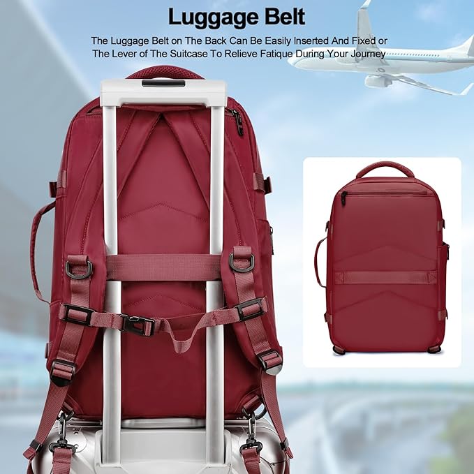 Asenlin Travel Backpack for Women Men,Flight Approved Carry On Luggage 40L Water Resistant Business Laptop Backpacks Fits TSA 17.3 Inch Computer College Weekender Outdoor Hiking-Red