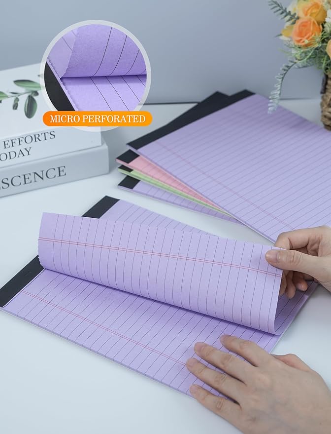 Zaviko Colored Legal Pads 8.5 x 11, 6 Pack Writing Pads 8.5 x 11, Note Pads 8.5x11 College Ruled, Easy Tear-Off Colored Note Pads, 30 Sheets/Pack, Lined Paper Pads 8-1/2 x 11 for Office Supplies