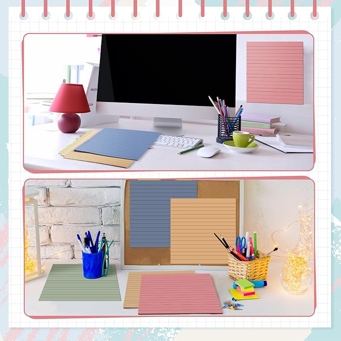 Qeeenar 8 Pads Big Sticky Notes 11 x 11 Inch Lined Jumbo Large Sticky Notes for Wall,Giant Strong Power Memo Square Post for Office, 25 Sheets/Pad(Retro Color)