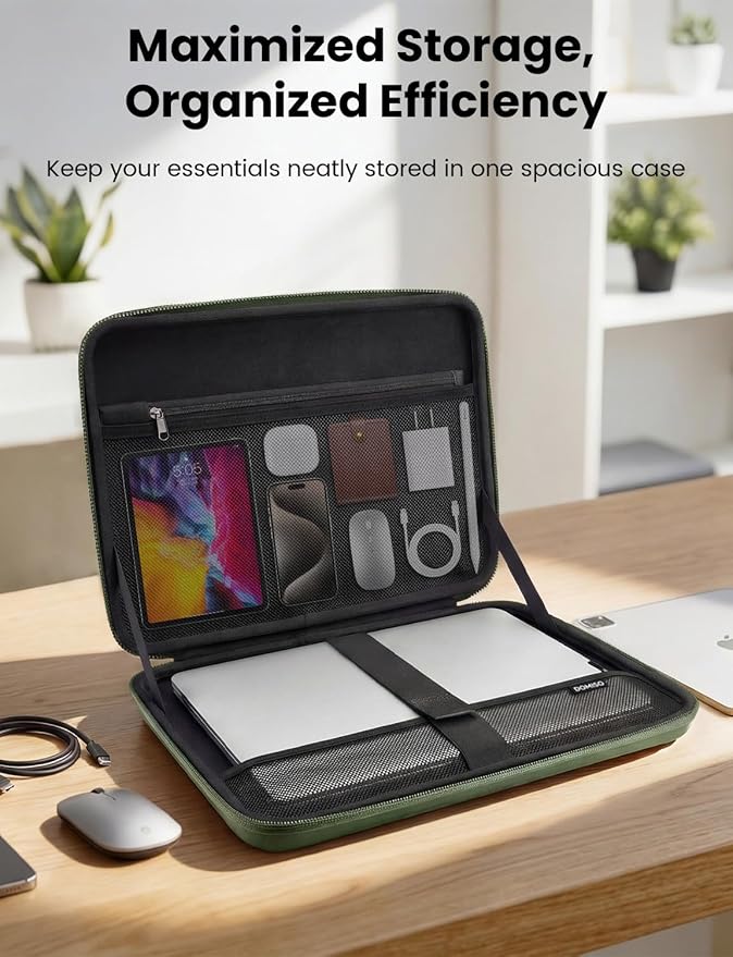 DOMISO Laptop Hard Case 17-17.3 inch Waterproof Shockproof Hard Shell Laptop Sleeve with Handle & Storage Pocket, Compatible with MacBook, HP, Dell, Green
