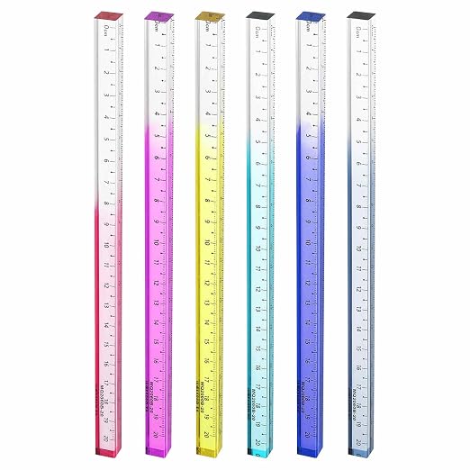 HARFINGTON 6pcs Acrylic Clear Straight Rulers 20cm Metric Transparent Gradient Three-Dimensional Plastic Ruler Square Cube Measuring Tool for Classroom Office, 6 Color