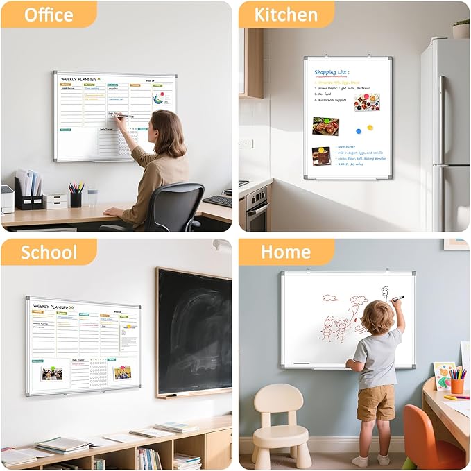 Weekly Calendar Dry Erase Whiteboard for Wall, 24"x18" Magnetic Weekly Planner White Board, Double Sided Hanging Daily Planning Board for Home, Office, School, Kitchen