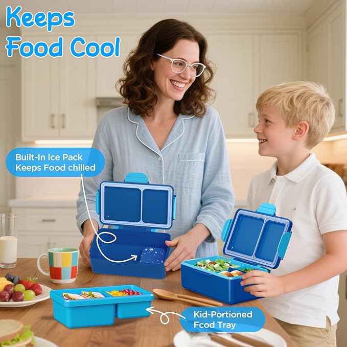 Dinosaur Bento Lunch Box for Kids – 12 oz Stainless‑Steel Soup Thermo & 3‑Compartment Leak‑Proof Food Container with Built‑In Ice Pack, Insulated Food Jar for Boys & Girls, School & Travel
