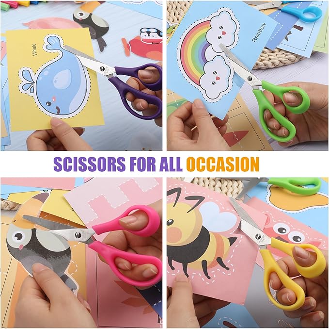 BURVAGY 48Pack 5.5" Safety Small School Kids Student Round Blunt Tip Craft Scissors Bulk, Stainless Steel Blades Comfort Grip Scissors for Kid Children Kindergarten Cutting Paper