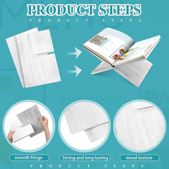 Geetery Book Stand Book Holder for Display Reading Textbook Holder Open Display Stand for Open and Closed, Cookbook, Magazines, Textbooks, Recipe(White)