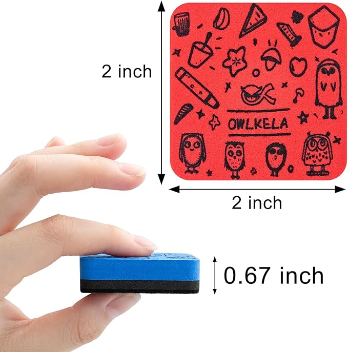 OWLKELA 30Pcs Dry Erase Erasers, Magnetic Whiteboard Eraser, Mini Whiteboard Cleaning Pads for Classroom, Office and Home, Blue&Red