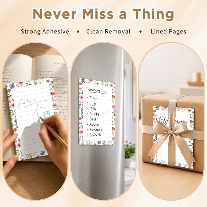 Lined Sticky Notes 4x6 in, 2 Pack Large Cute Notepads with Lines, Bright Post Memo Note Pads Big Rectangular Sticky Notes for Office Watercolor Boho Flower