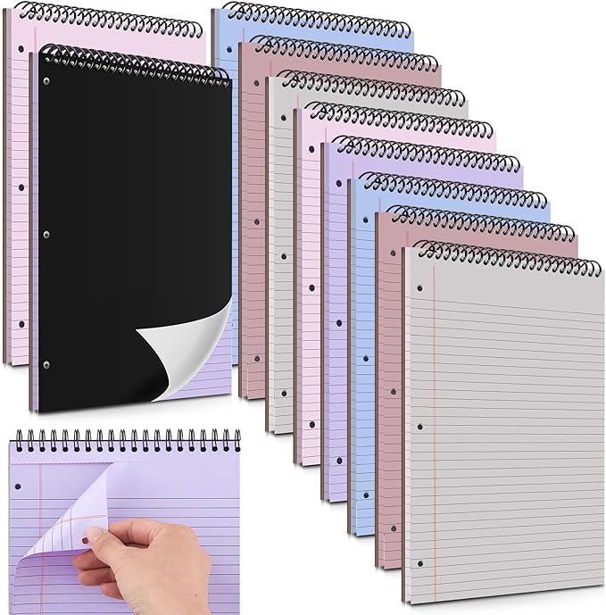 MotiMind 10 Pack 8.5" x 11" Top Spiral Notebook with 3 Hole Punched Morandi Colors Legal Pads College Ruled Notepad 50 Sheets Hard Cardboard Paper Wirebound Notepad for Office School Business