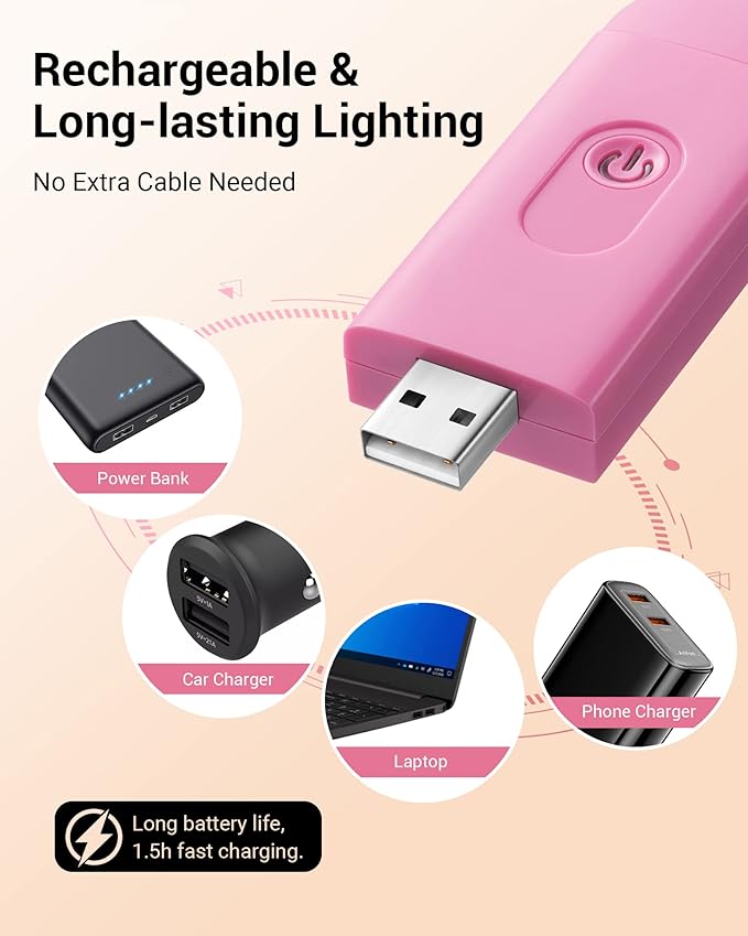 DEWENWILS Amber Book Light, USB Rechargeable Book Light for Reading in Bed, 3 Brightness Levels, Blue Light Blocking, LED Clip-on Reading Light for Kids, Bookworms (Pink)