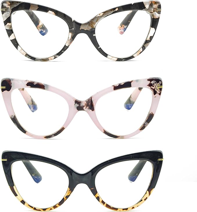 Oversized Cat Eye Reading Glasses for Women Fashion Cute Blue Light Blocking Computer Readers(3 Mixed Color,1.50)