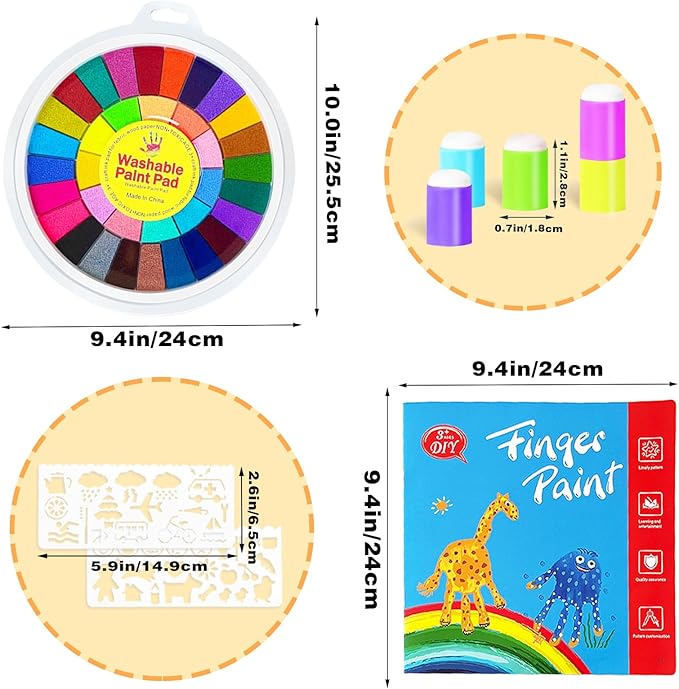 36 Color Kids Washable Finger Paint Set,Funny Finger Painting Kit with Book for Toddlers,Children's Finger Drawing Toys with Finger Cots and Painting Templates for Baby,DIY,Art,Early Learning Gift