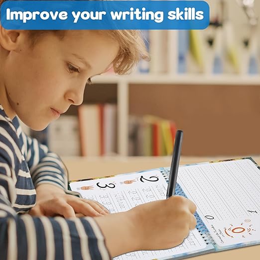 gisgfim Grooved Cursive Handwriting Workbook Magic Reusable Grooved Cursive Handwriting Practice Guided Tracing with Disappearing Ink Pens for Beginners Kids Learning Activities Supplies (Number)
