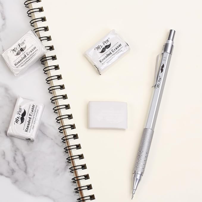 Mr. Pen- Kneaded Erasers, 0.9" x 1.18", 4 Pack, White, Soft Moldable Art Erasers for Charcoal, Graphite & Pastel Drawing, Precision Highlighting, Smudge Control, Easy Shaping for Artists & Students