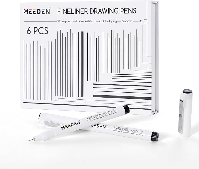 MEEDEN Micro Fineliner Drawing Pens: 0.05mm Needle Nib, 6 Pack, Black Ink